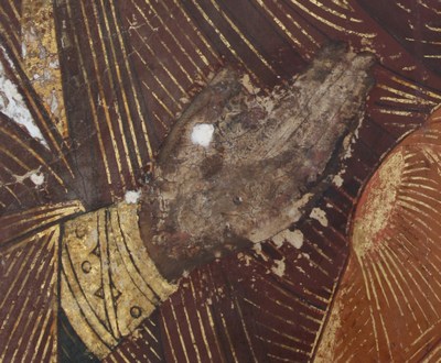 Графья XVI в. на правой руке Богоматери. Сохранившаяся поручь XVI в. Ноябрь 2009 г. 9. Графья XVI в. на правой руке Богоматери. Сохранившаяся поручь XVI в. Ноябрь 2009 г.